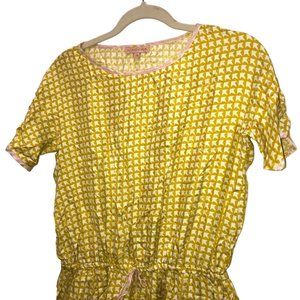 machka SILK golden rod yellow houndstooth-esque print shirt dress 36 6